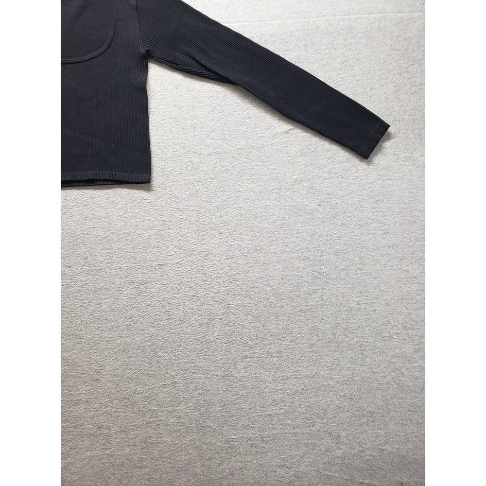 Zara Women Cropped Top XS Black Scoop Neck Long Sleeve Pullover Slim Logo Casual - Picture 5 of 16